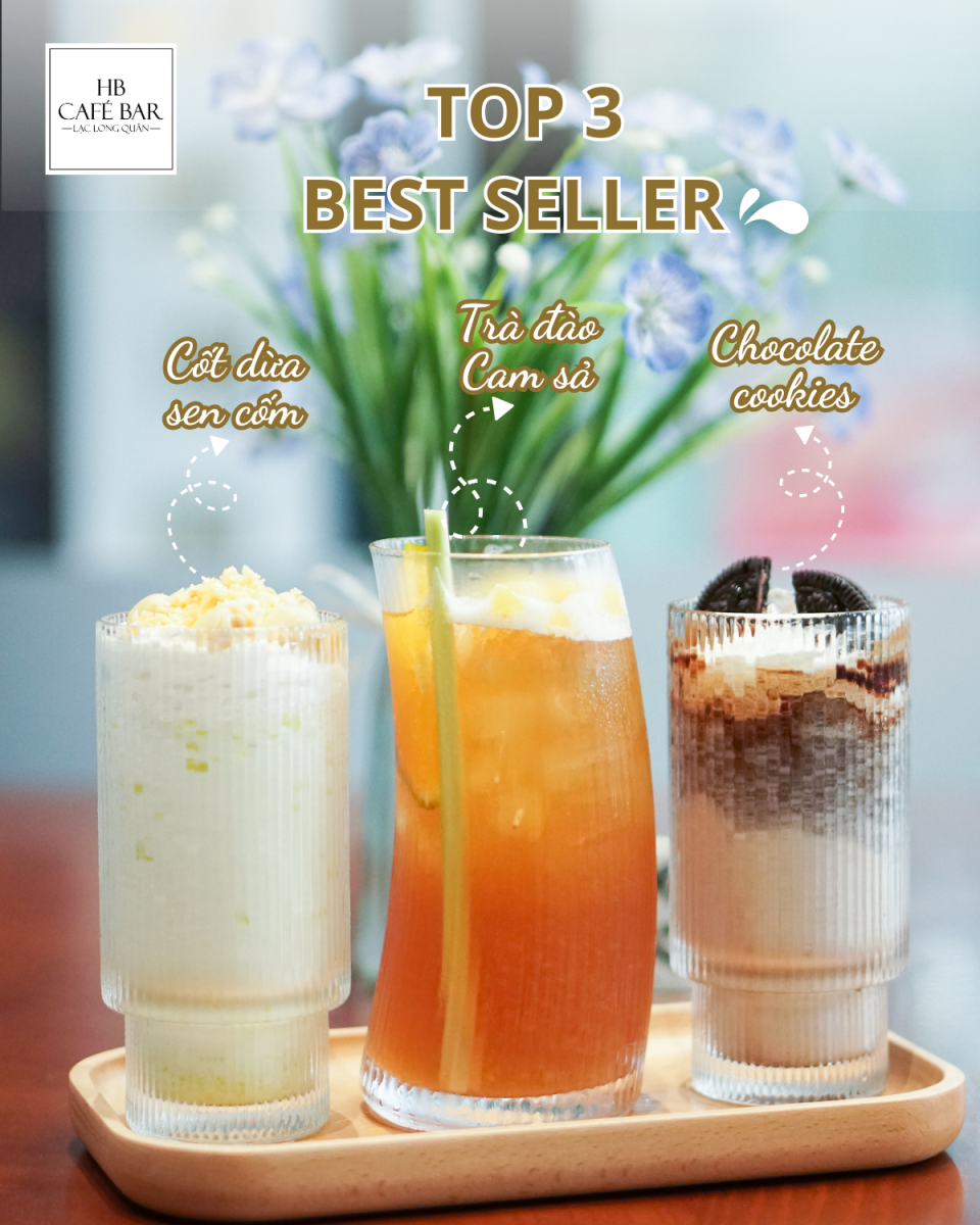 Khám phá 3 đồ uống best-seller tại HB Café Bar Hồ Tây – Cốt dừa sen cốm, trà đào cam sả và chocolate cookies đá xay, ngon và thanh mát!